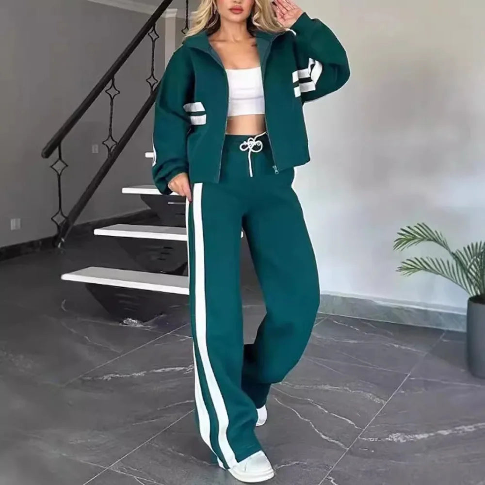 Striped Splice Women's Tracksuit - 2-Piece Set