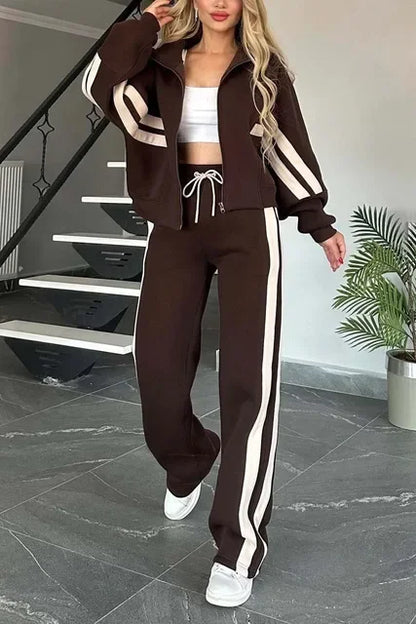 Striped Splice Women's Tracksuit - 2-Piece Set