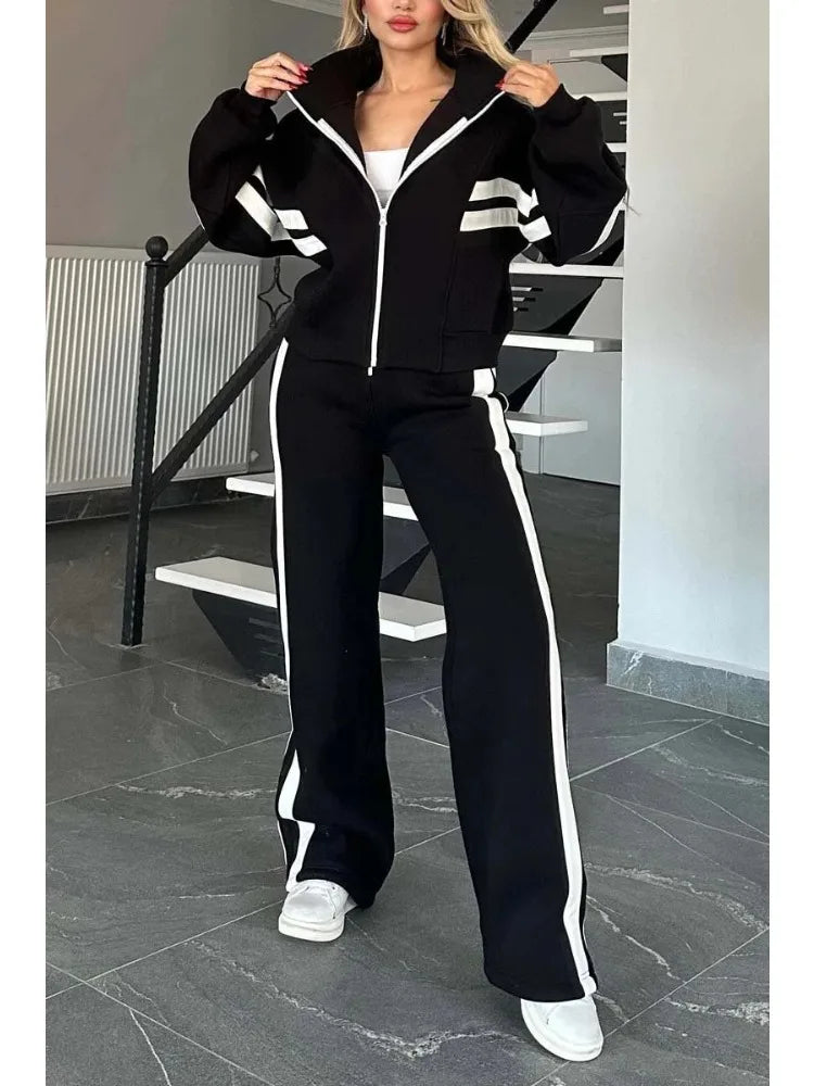 Striped Splice Women's Tracksuit - 2-Piece Set