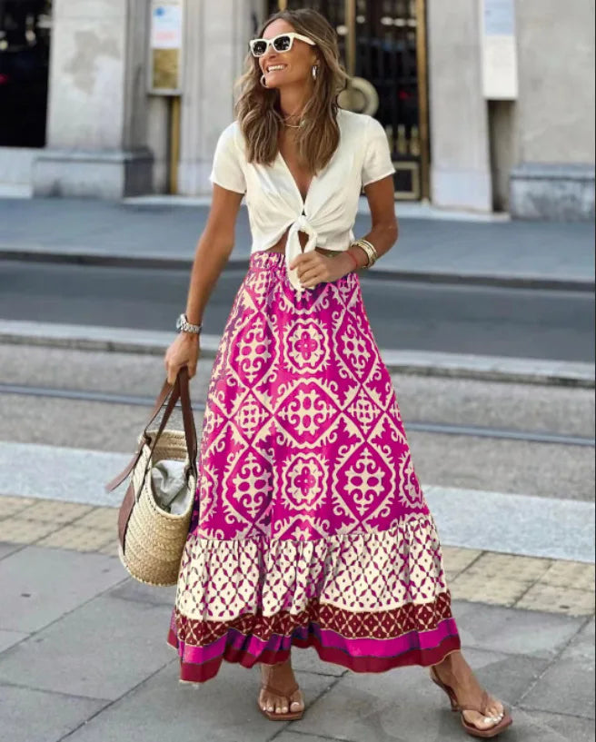 Boho print maxi skirt