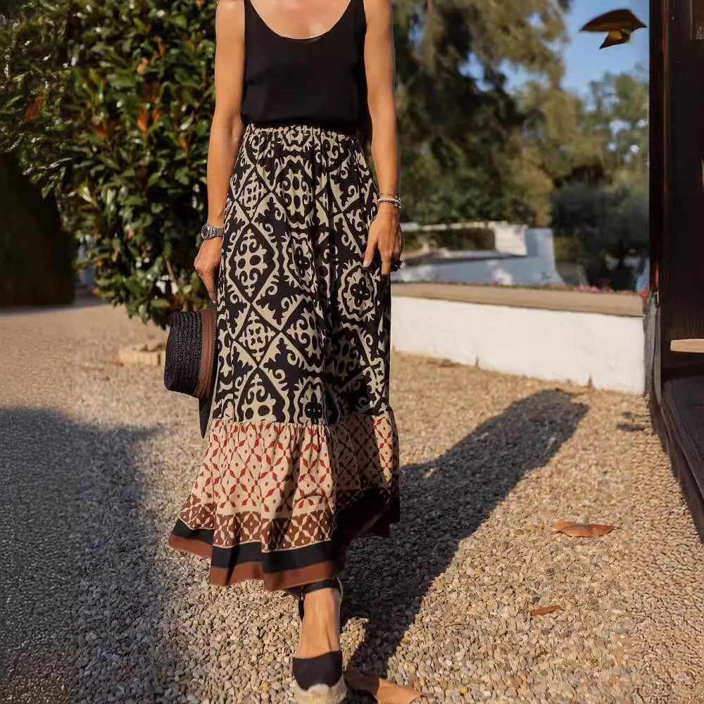 Boho print maxi skirt