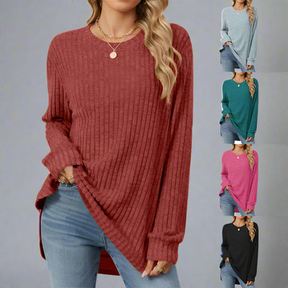 Round Neck Brushed Long Sleeve Shirt Sweater