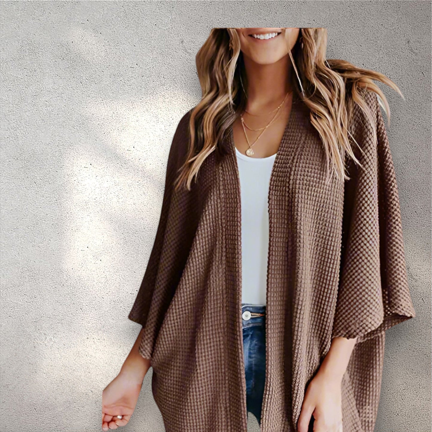 Bat Sleeve Waffle Gerson Women's Cardigan