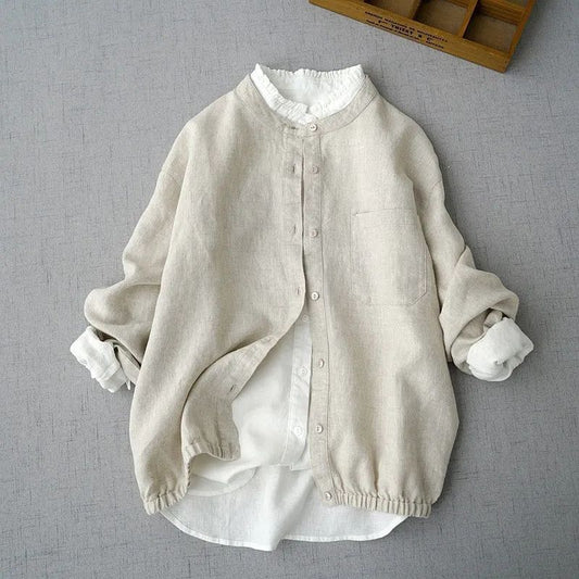 Japanese-style Classic Cotton And Linen Long Sleeve Shirt