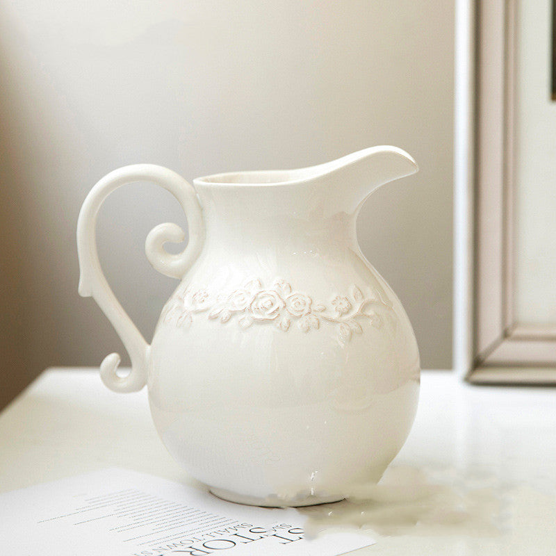 Mediterranean Letter Milk Kettle Ceramic Vase Artistic White