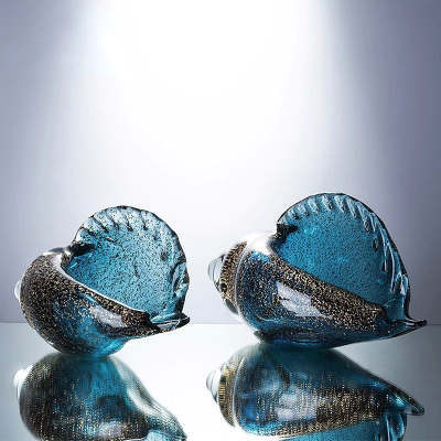 Blue Creative Big Sea Conch Thick Decorative Glass Ornaments