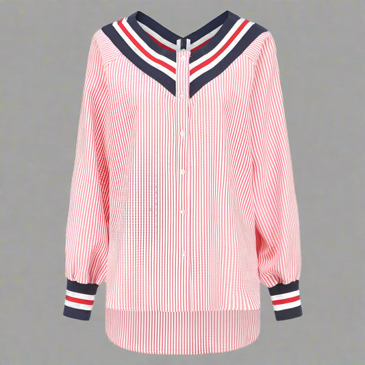 Temperament Striped  Slim V-neck Shirt