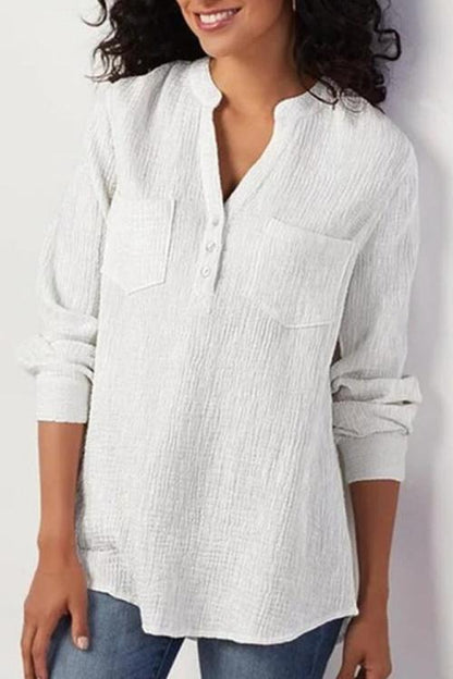 V-Neck Pocket - Cotton And Linen - Loose Shirt