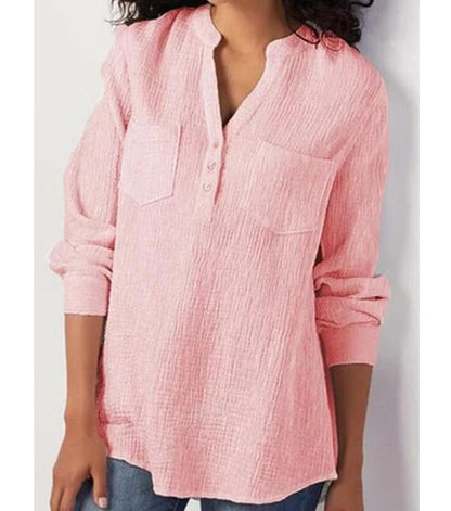 V-Neck Pocket - Cotton And Linen - Loose Shirt