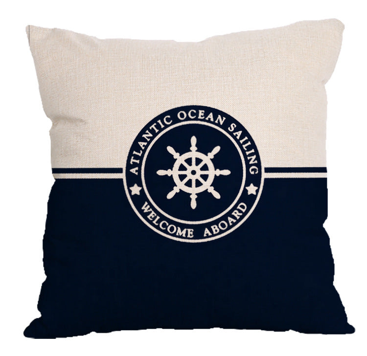 Blue Geometric Ocean Logo Cotton And Linen Pillow