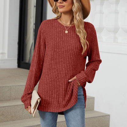 Round Neck Brushed Long Sleeve Shirt Sweater