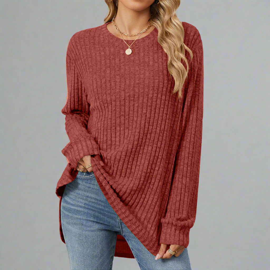 Round Neck Brushed Long Sleeve Shirt Sweater