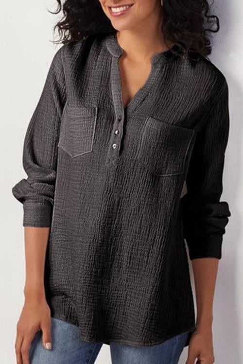 V-Neck Pocket - Cotton And Linen - Loose Shirt