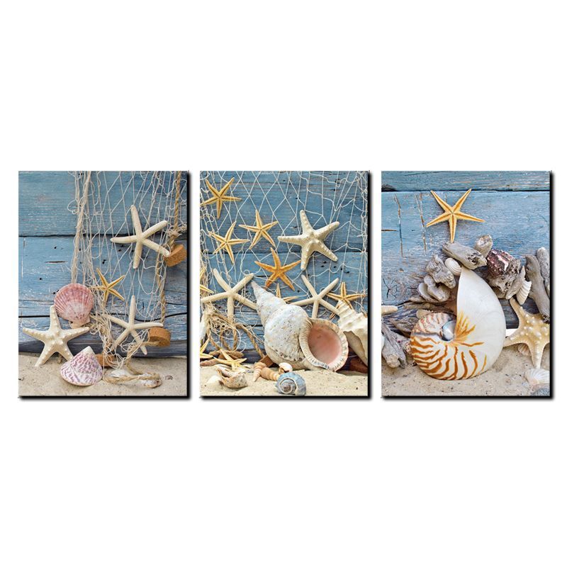 Decorative Frameless Painting Triple Starfish And Conch Painting Core